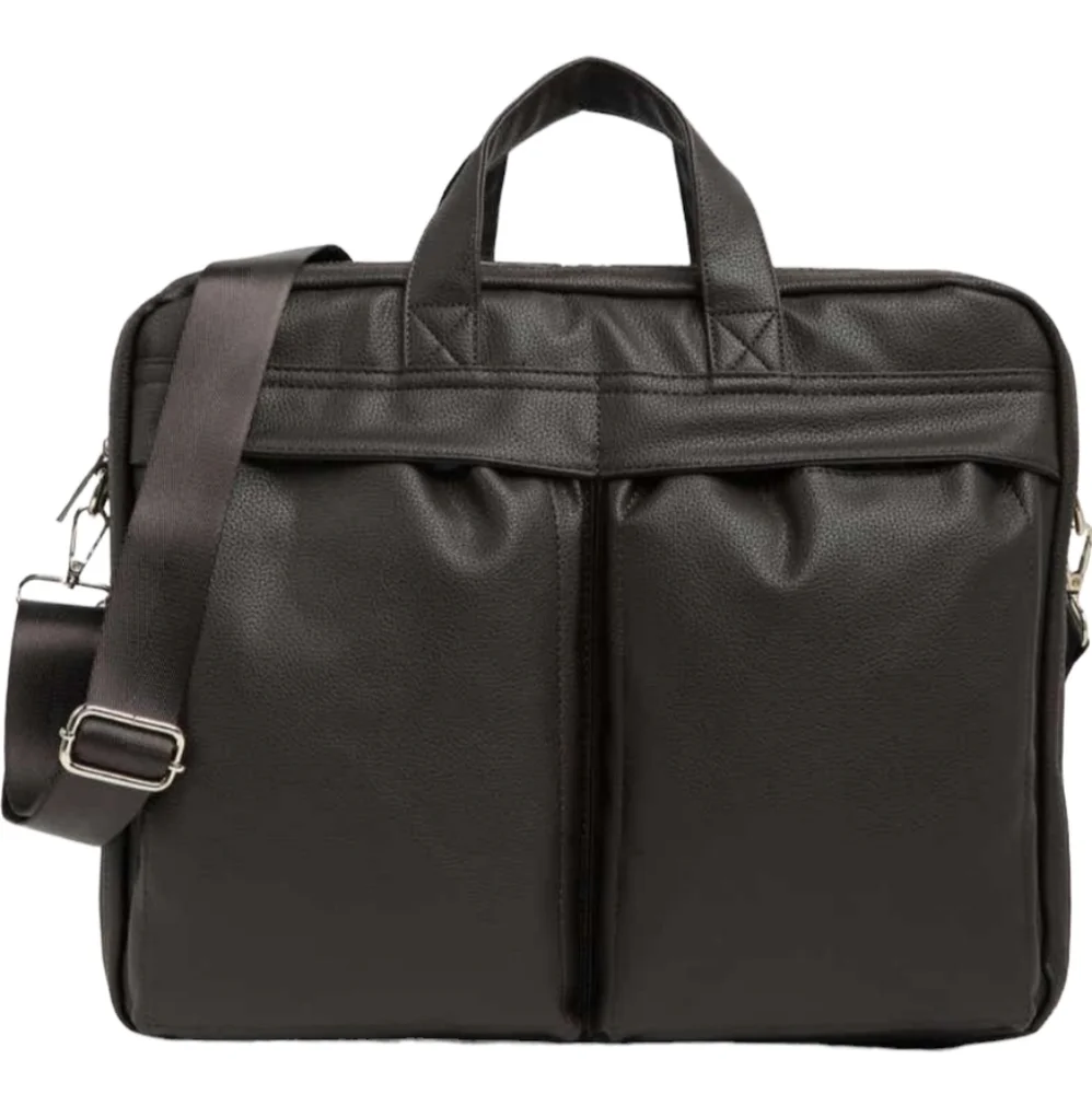 Slate And Stone Men's Faux Leather Laptop Bag in Dark Brown Pebbled